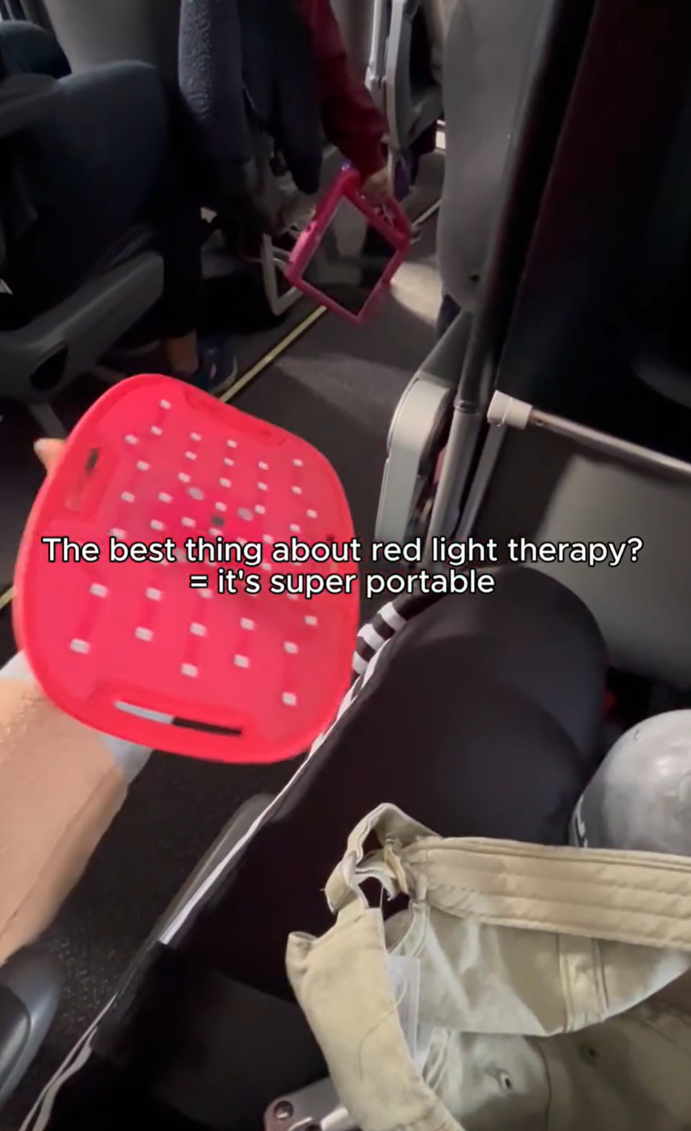 MinaRosa's portable light therapy device being used on-the-go