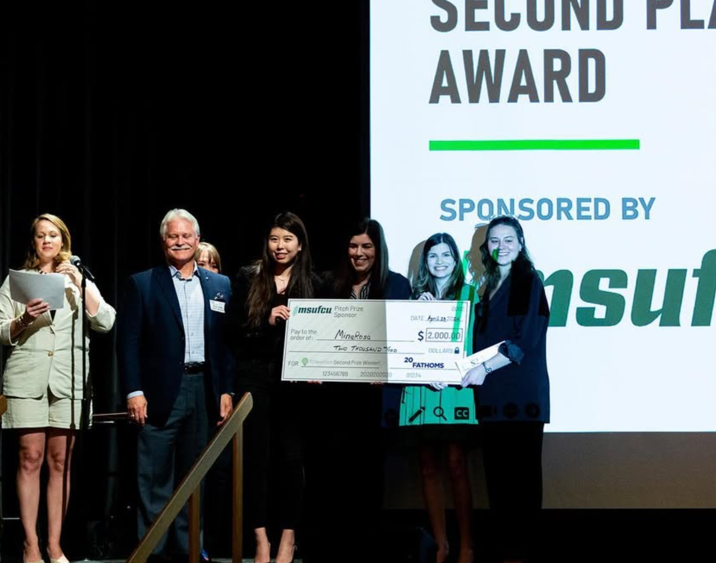 MinaRosa team receiving an award at the 2024 TCNewTech University Showdown